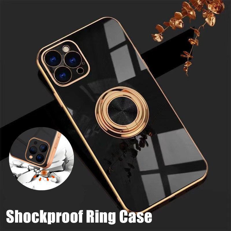 Black Luxury Shockproof Silicone Ring Case Stand Cover for iPhone 14 13 12 Pro Max - iPhone 7/8/SE2