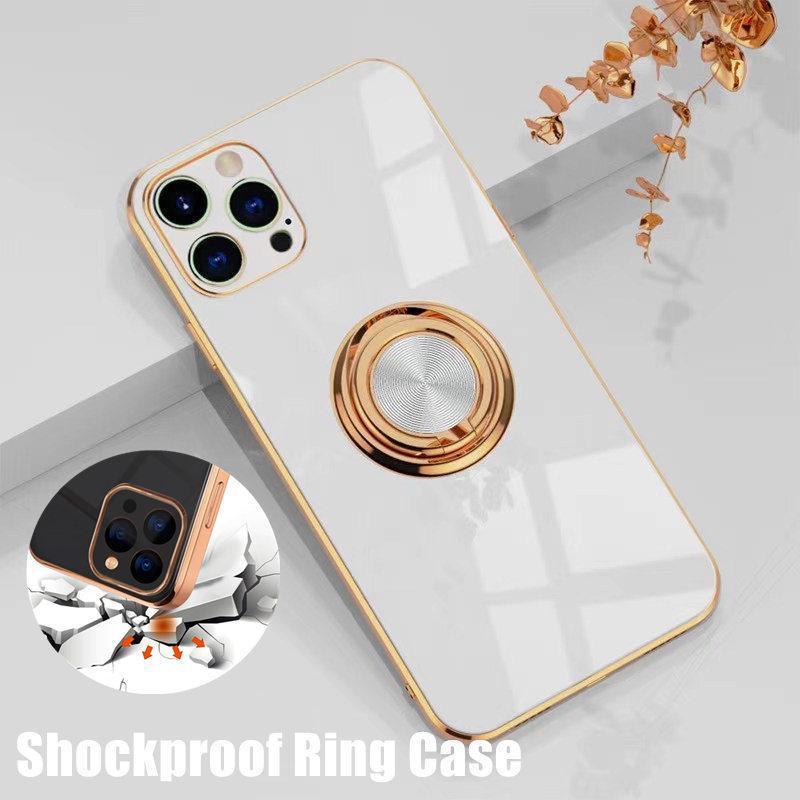 White Luxury Shockproof Silicone Ring Case Stand Cover for iPhone 14 13 12 Pro Max - iPhone XR