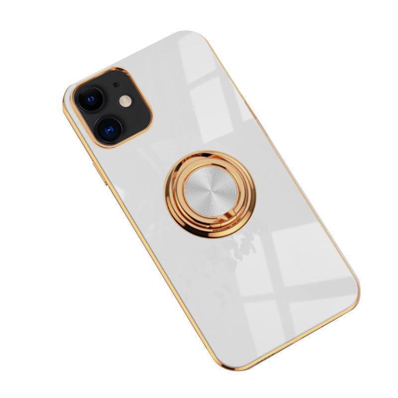 White Luxury Shockproof Silicone Ring Case Stand Cover for iPhone 14 13 12 Pro Max - iPhone XR