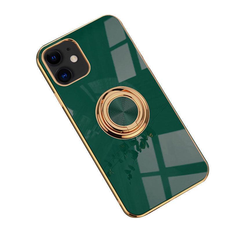Dark Green Luxury Shockproof Silicone Ring Case Stand Cover for iPhone 14 13 12 Pro Max - iPhone 14