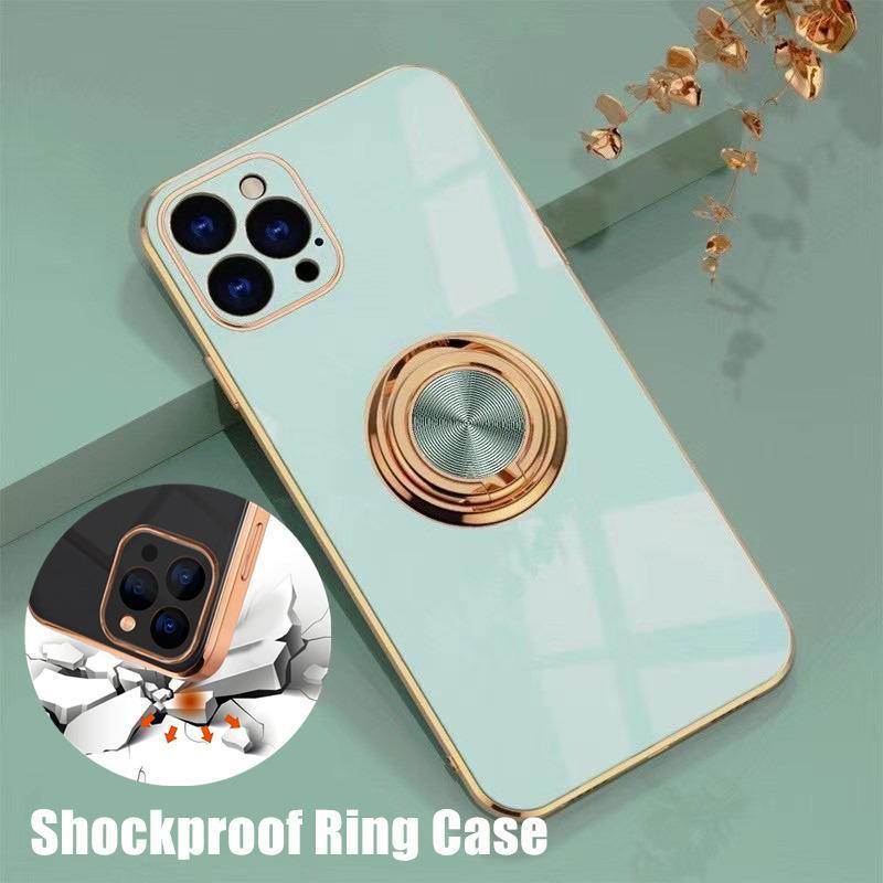 Light Cyan Luxury Shockproof Silicone Ring Case Stand Cover for iPhone 14 13 12 Pro Max - iPhone XR