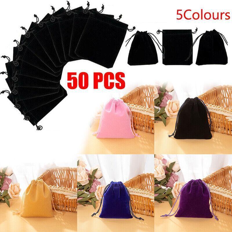 50X Small Velvet Cloth Drawstring Bags Gift Bag Jewelry Ring Pouch Earring Favor 7x9 - Pink