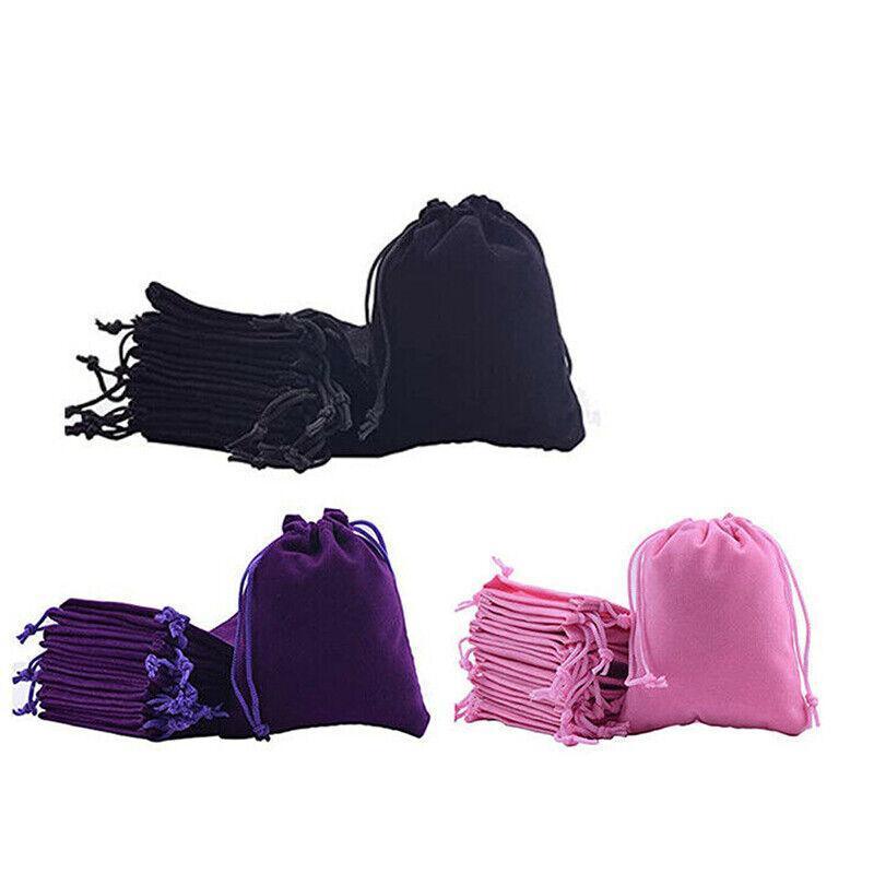 50X Small Velvet Cloth Drawstring Bags Gift Bag Jewelry Ring Pouch Earring Favor 7x9 - Black