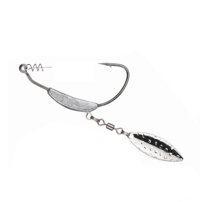 Weedless Jighead Hook Swimbait Worm Fishing Lure Wide Gap Single Barbed Spinner - 1/0#