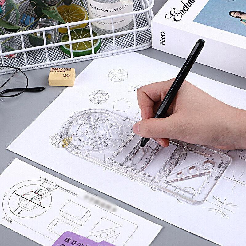 Multifunctional Geometric Ruler Student Mathematics Drawing Tools School Office - Clear-Primary School