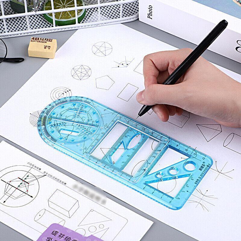 Multifunctional Geometric Ruler Student Mathematics Drawing Tools School Office - Blue-Primary School