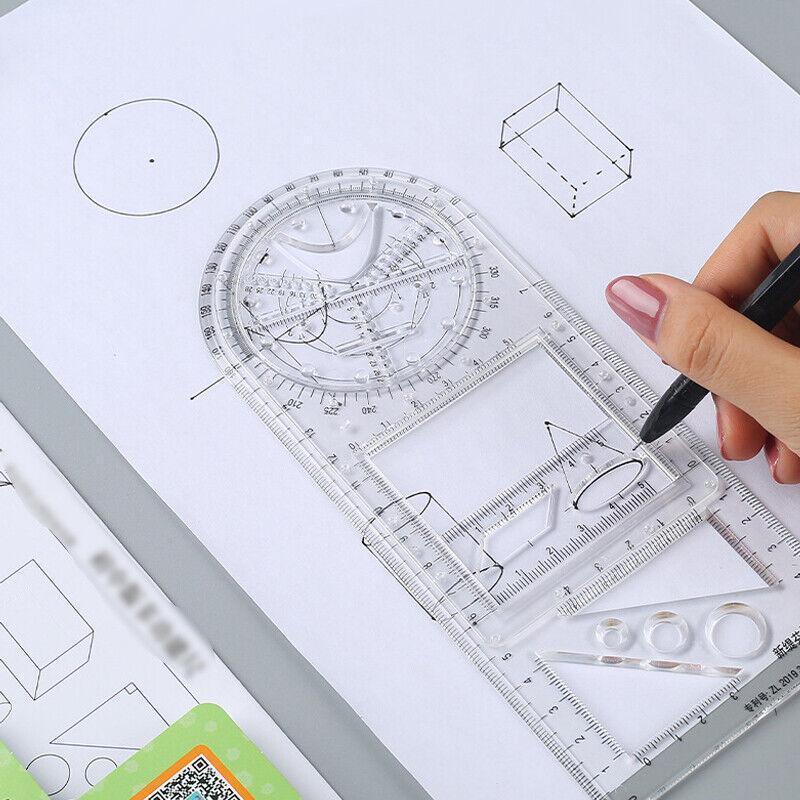 Multifunctional Geometric Ruler Student Mathematics Drawing Tools School Office - Blue-Primary School