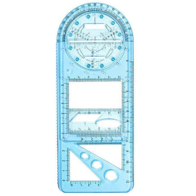 Multifunctional Geometric Ruler Student Mathematics Drawing Tools School Office - Blue-Primary School
