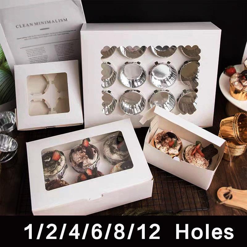 Cupcake Box Cases 1/2/4/8/12 Holes Window Face Cases Party Wedding Muffin Baking - 12 Holes 5PCS