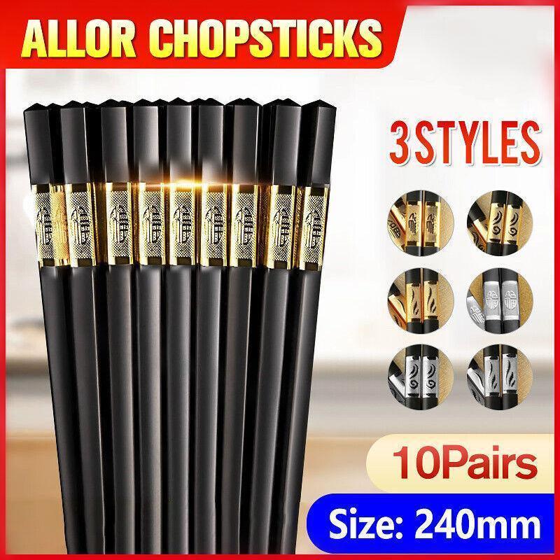 10Pairs Premium Fiberglass Reusable Chopsticks - Dishwasher Safe - Golden-1