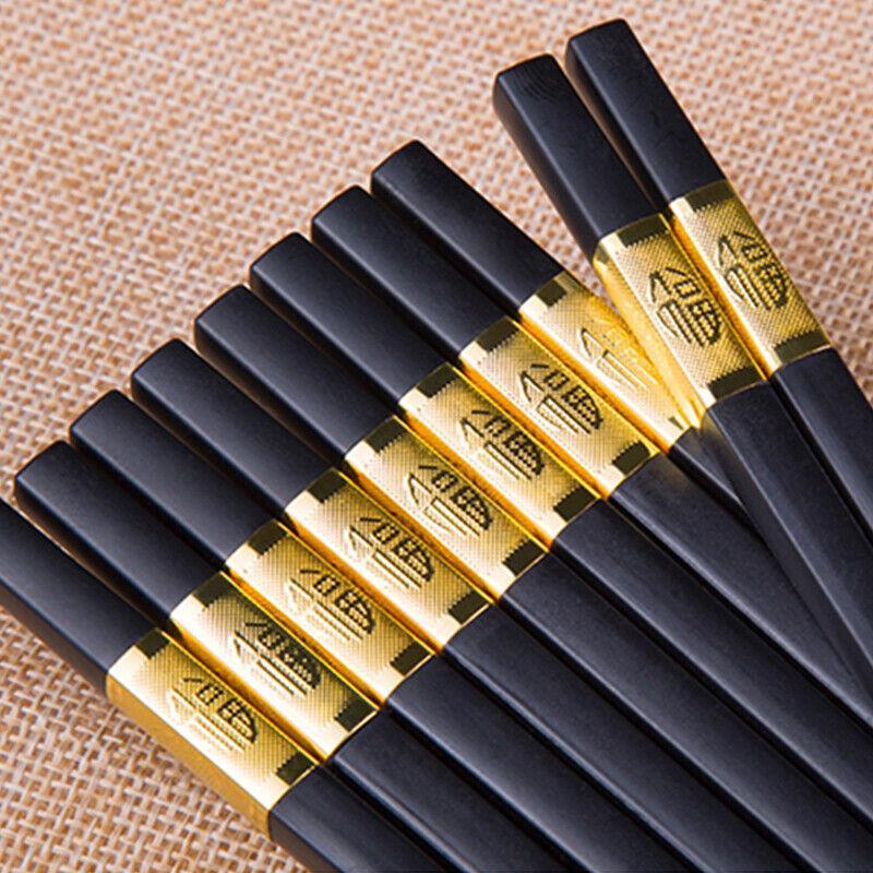 10Pairs Premium Fiberglass Reusable Chopsticks - Dishwasher Safe - Golden-1