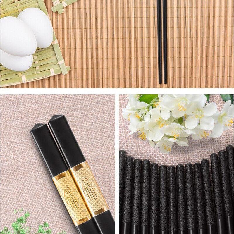 10Pairs Premium Fiberglass Reusable Chopsticks - Dishwasher Safe - Golden-1