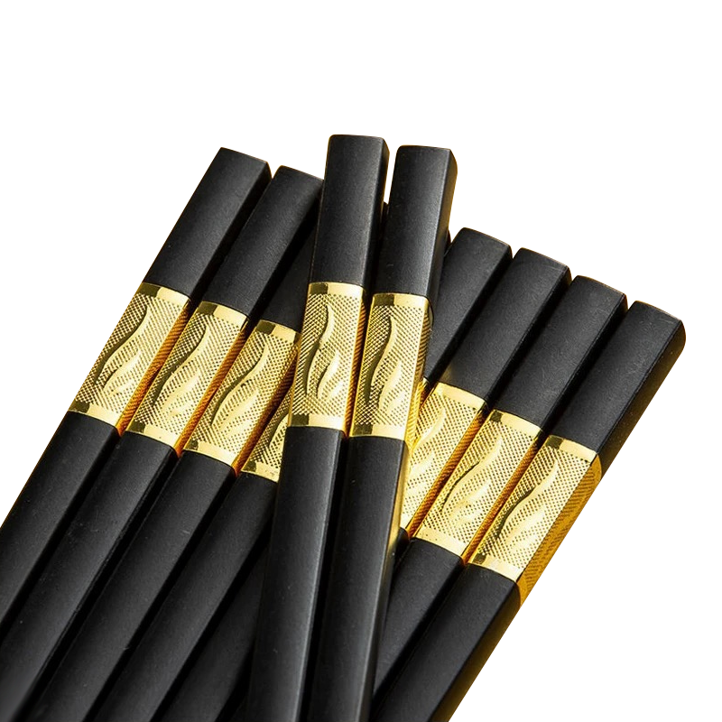 10Pairs Premium Fiberglass Reusable Chopsticks - Dishwasher Safe - Golden-1