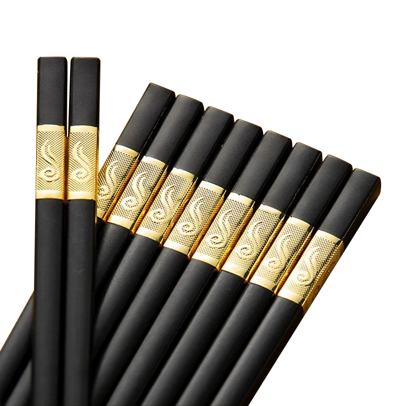 10Pairs Premium Fiberglass Reusable Chopsticks - Dishwasher Safe - Golden-1