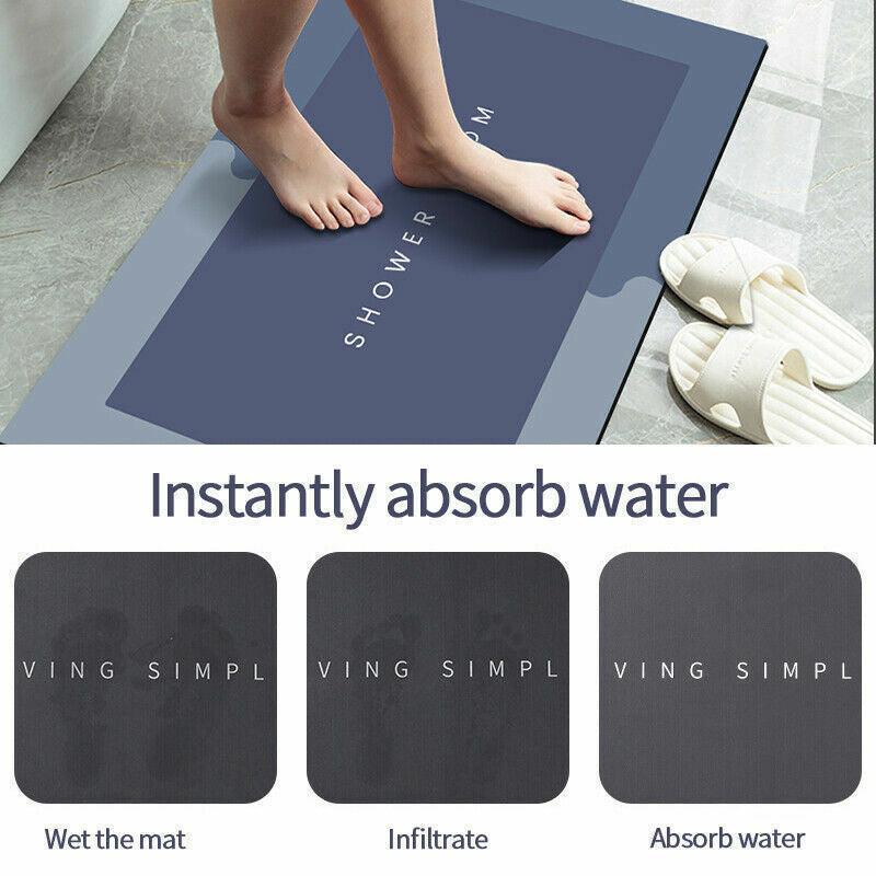 40*60CM Super Absorbent Floor Mat Soft Quick-Drying Non-Slip Diatom Mud Bath - Grey-Oval