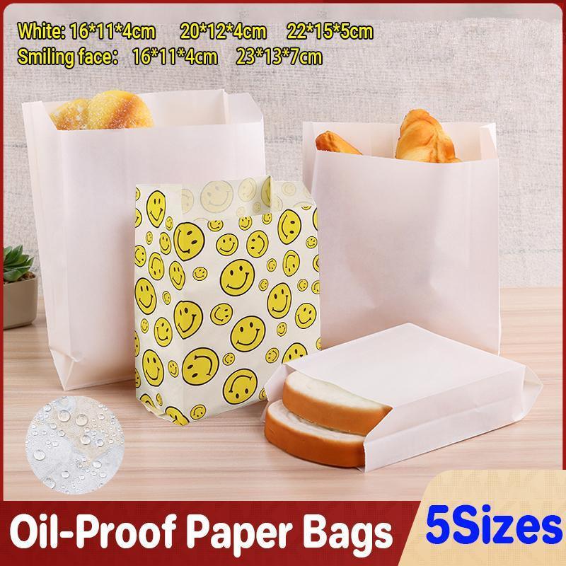 1000PCS Oil-proof Takeaway Paper Bags for Premium Takeout Supply - Smiling faces-23*13*7cm