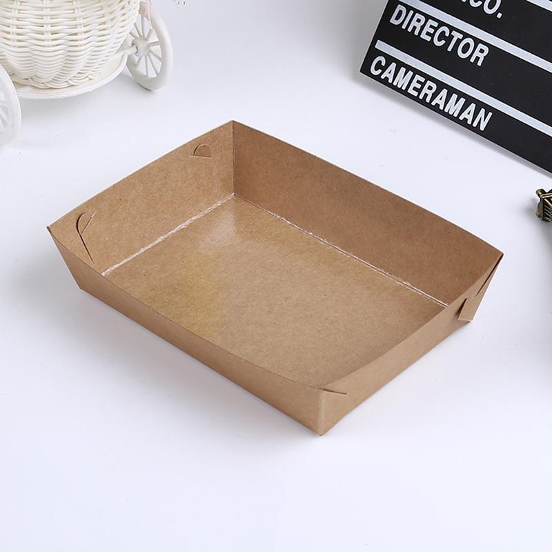 500PCS Kraft Cardboard Food Disposable Tray Brown Party Chips Takeaway Container - 3# 16*11*4cm