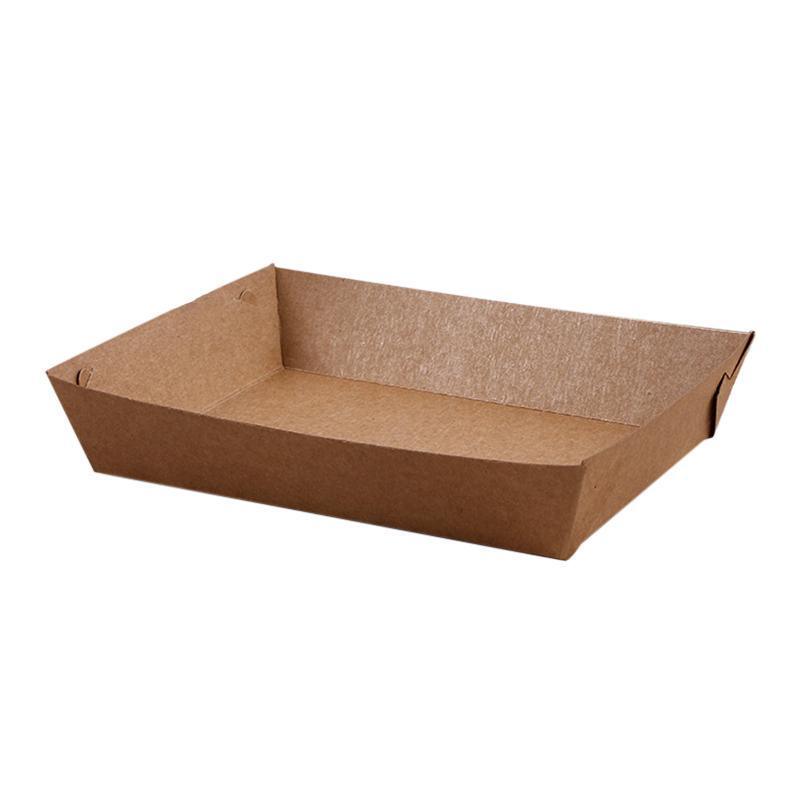 500PCS Kraft Cardboard Food Disposable Tray Brown Party Chips Takeaway Container - 3# 16*11*4cm