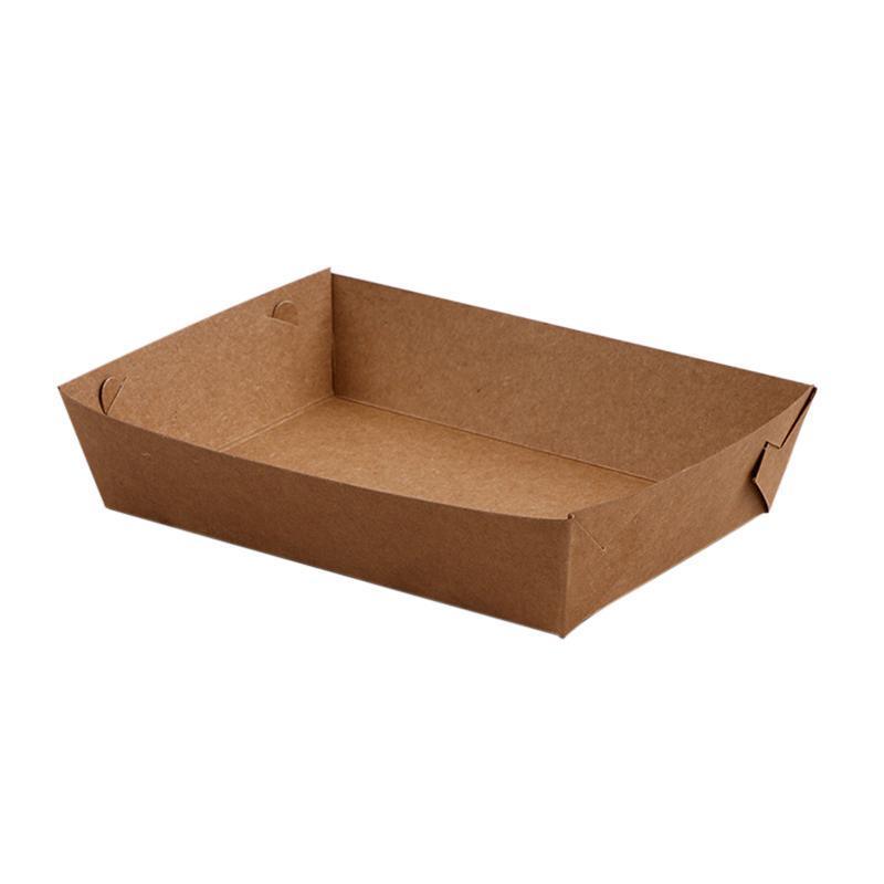 500PCS Kraft Cardboard Food Disposable Tray Brown Party Chips Takeaway Container - 3# 16*11*4cm