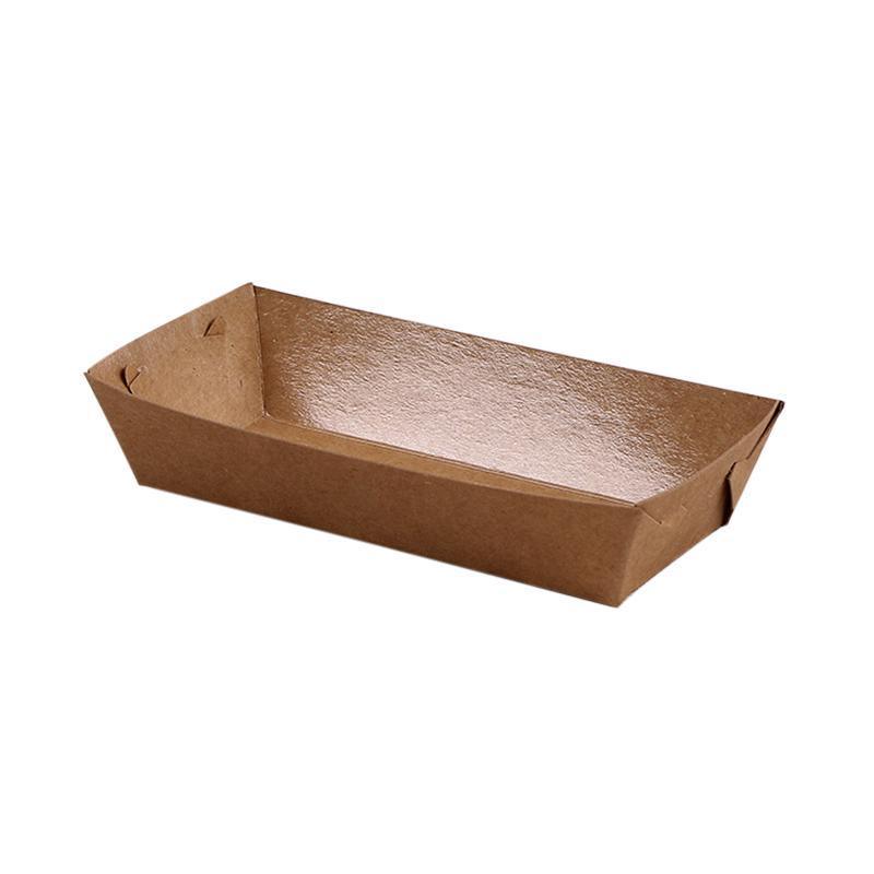 500PCS Kraft Cardboard Food Disposable Tray Brown Party Chips Takeaway Container - 3# 16*11*4cm