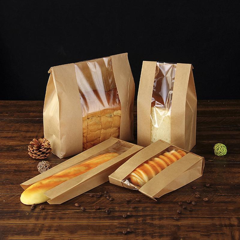 Takeaway Storage Baking Bread Bag Toast Food Packaging Bag Kraft Paper Bag Cowhide - 33X16X11CM