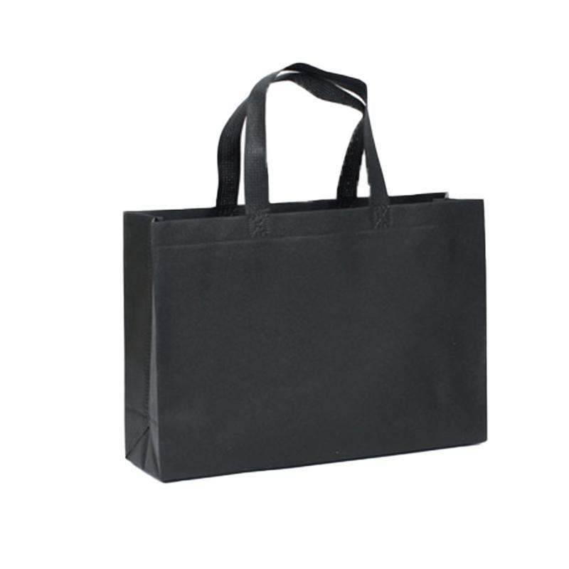 100PCS Reusable Non Woven Shopping Bags Eco Friendly Washable Tote Bags Black - 41X35X12CM