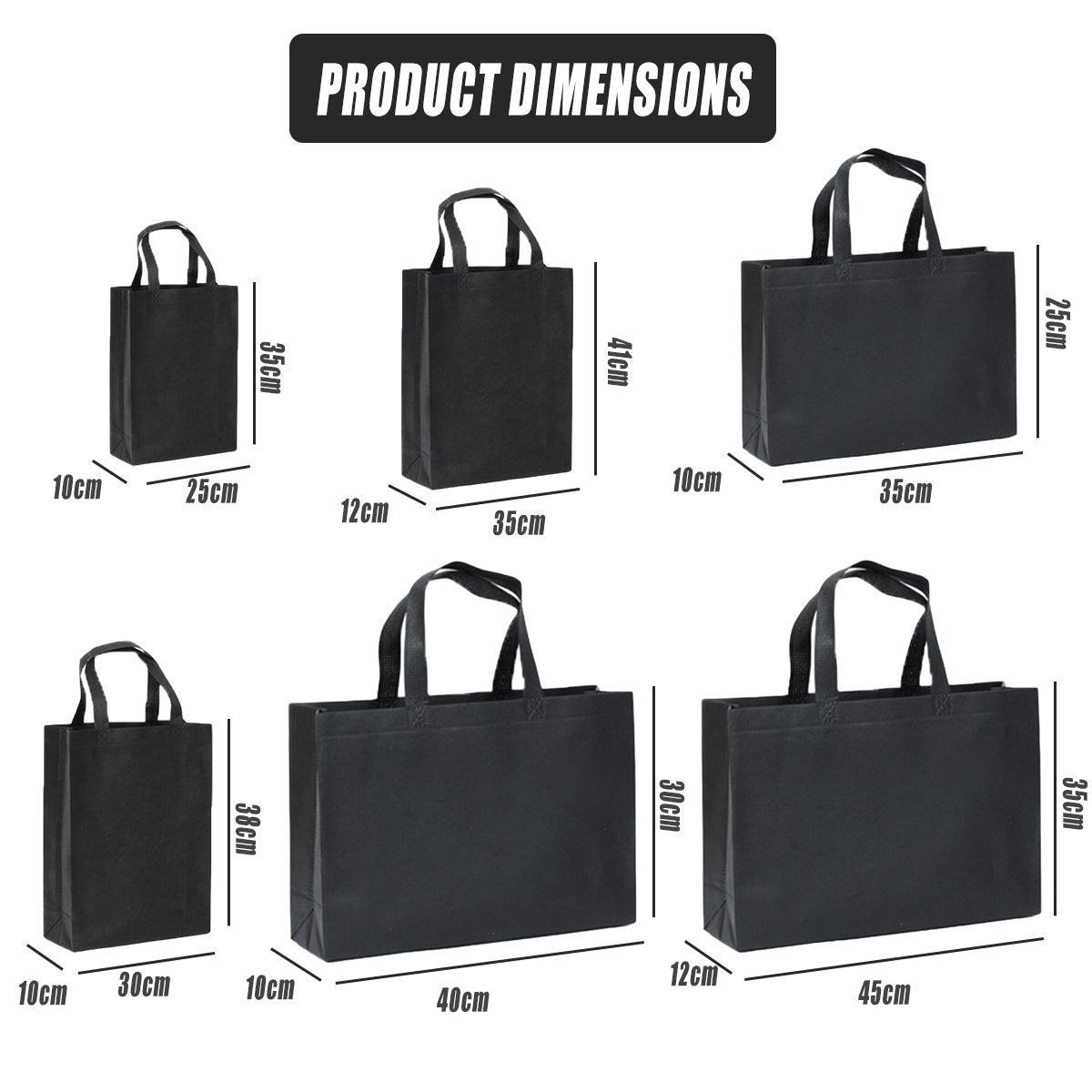100PCS Reusable Non Woven Shopping Bags Eco Friendly Washable Tote Bags Black - 41X35X12CM