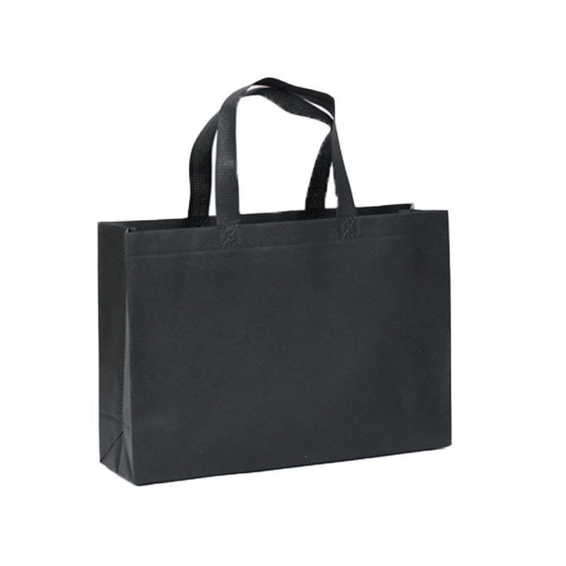 100PCS Reusable Non Woven Shopping Bags Eco Friendly Washable Tote Bags Black - 41X35X12CM