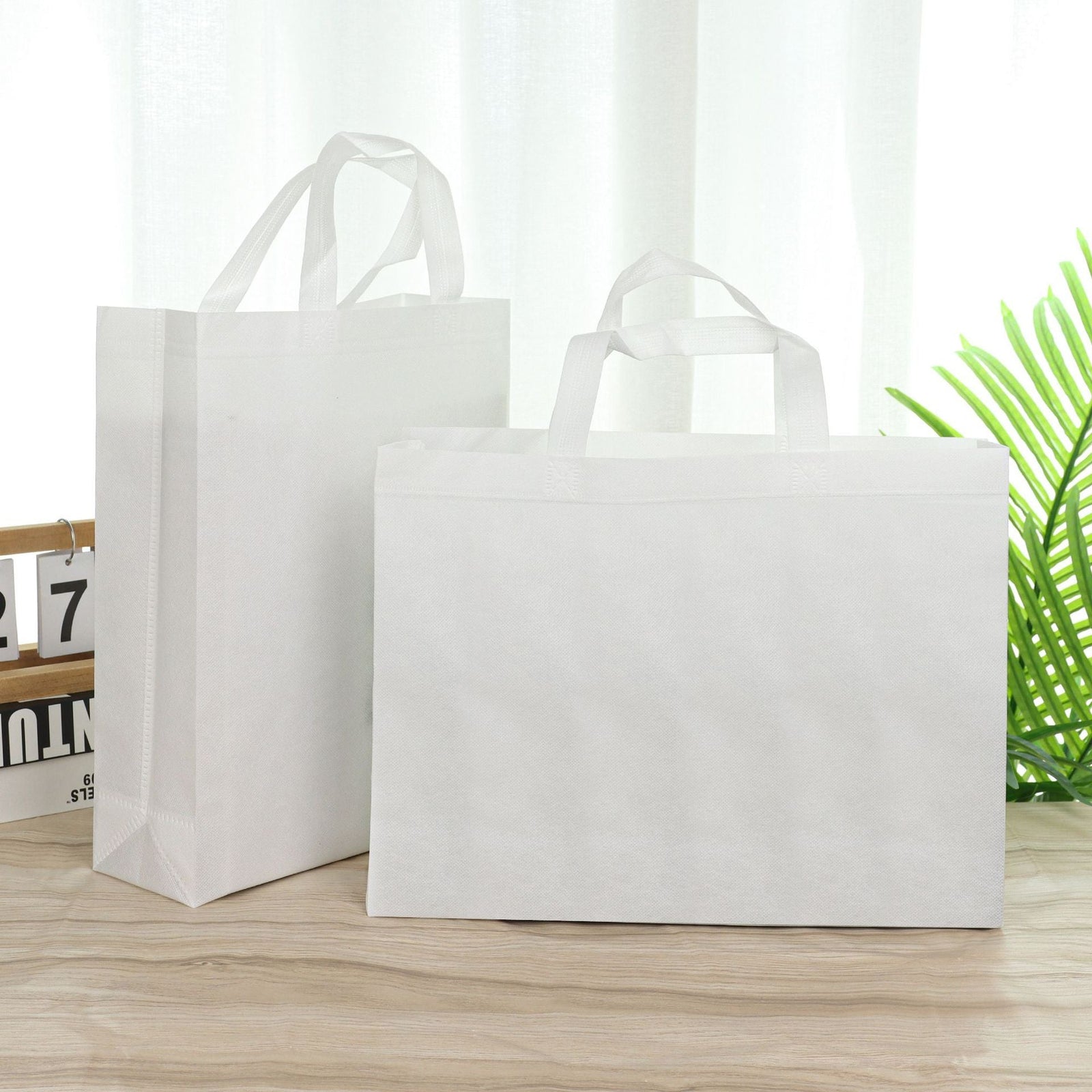 100PCS Reusable Non Woven Shopping Bags Eco Friendly Washable Tote Bags White - 41X35X12CM
