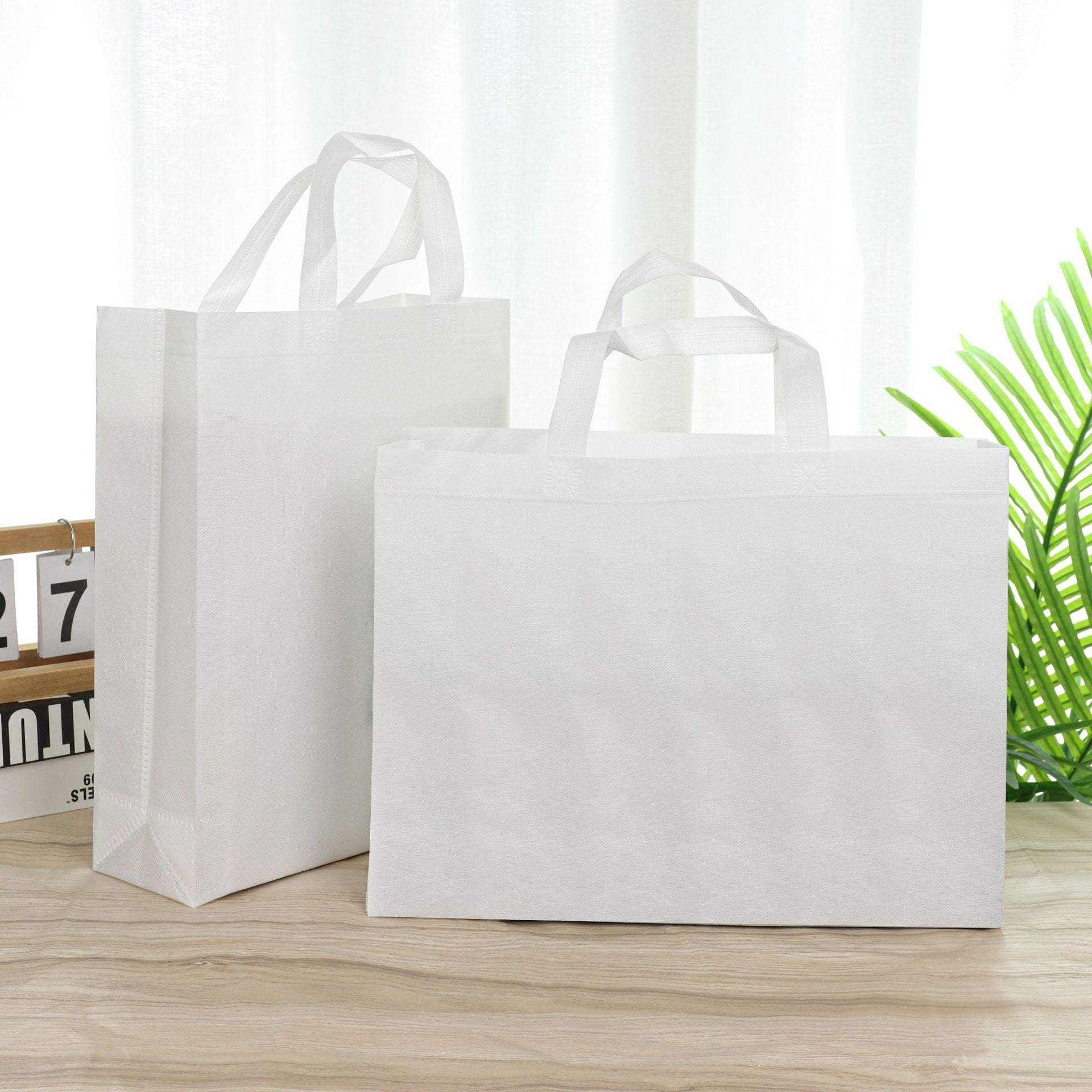 100PCS Reusable Non Woven Shopping Bags Eco Friendly Washable Tote Bags White - 41X35X12CM