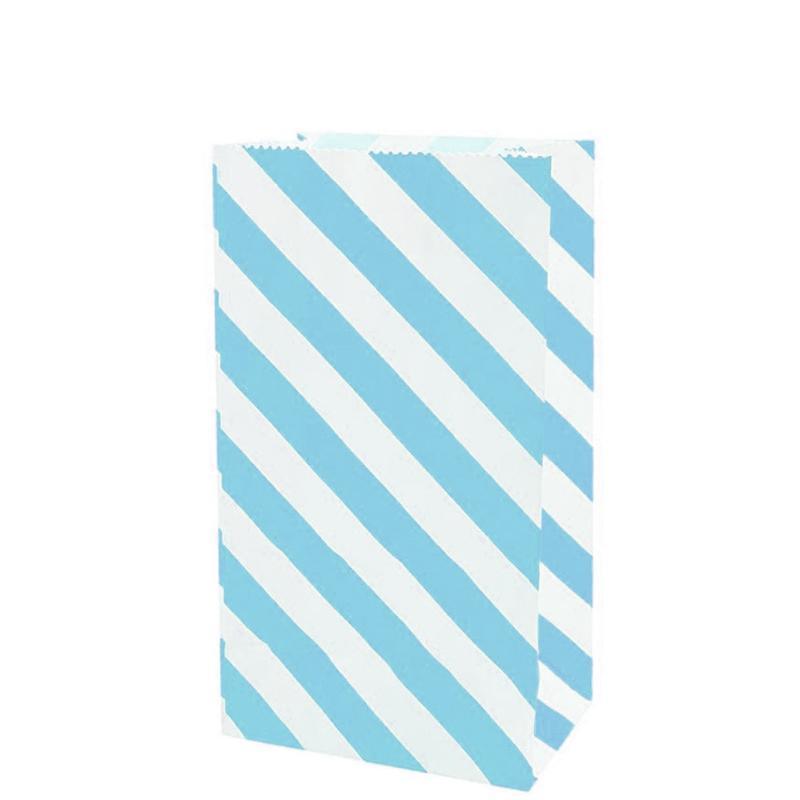 100X Colourful Plaid Kraft Paper Bag Candy Cookie Snack Cake Gift Bags 9X6X18cm - Blue
