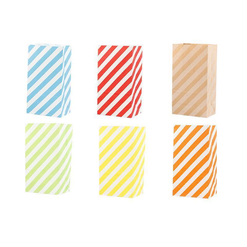 100X Colourful Plaid Kraft Paper Bag Candy Cookie Snack Cake Gift Bags 9X6X18cm - Orange
