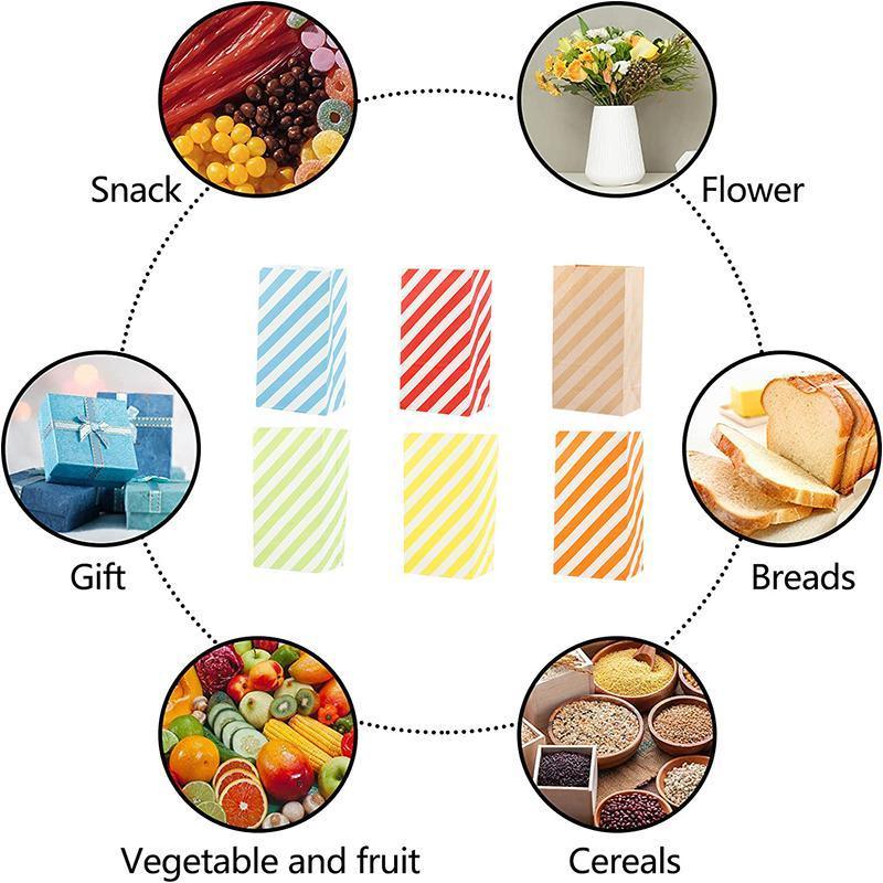 100X Colourful Plaid Kraft Paper Bag Candy Cookie Snack Cake Gift Bags 9X6X18cm - Orange