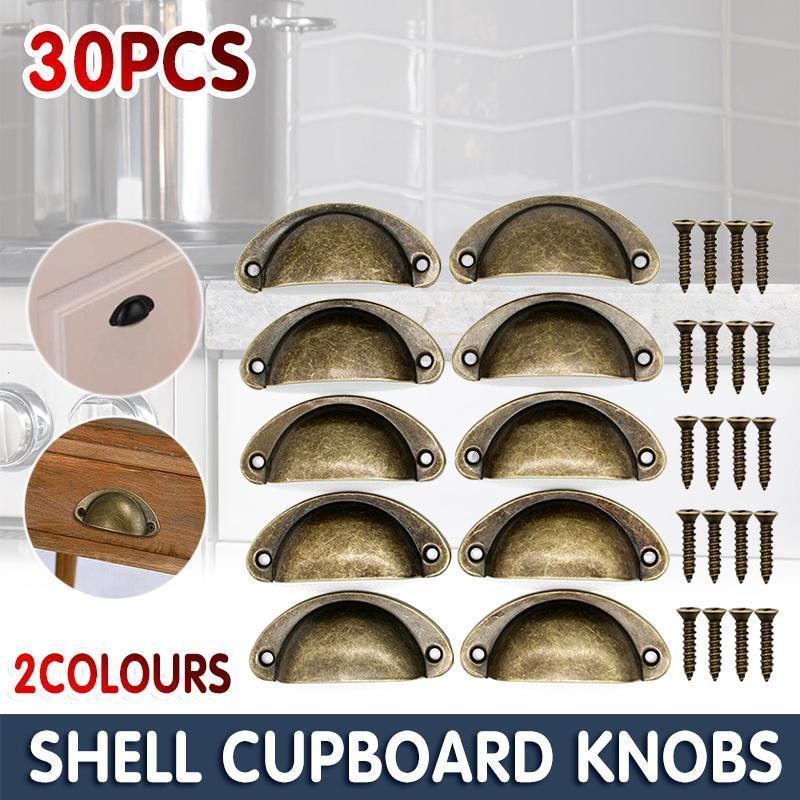 30X Modern Cup Cabinet Handle Knob Drawer Furniture Door Pull Shell Cupboard - Black