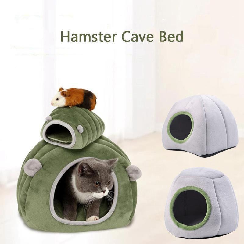 Soft Small Animal Guinea Pig Cozy Warm Pet Tent Hamster House Hideout Cave Bed - Grey-Pyramid