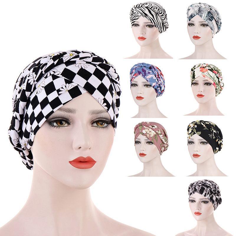 Women'S Comfort Cap Floral Pattern Chemo Head Coverings - Black