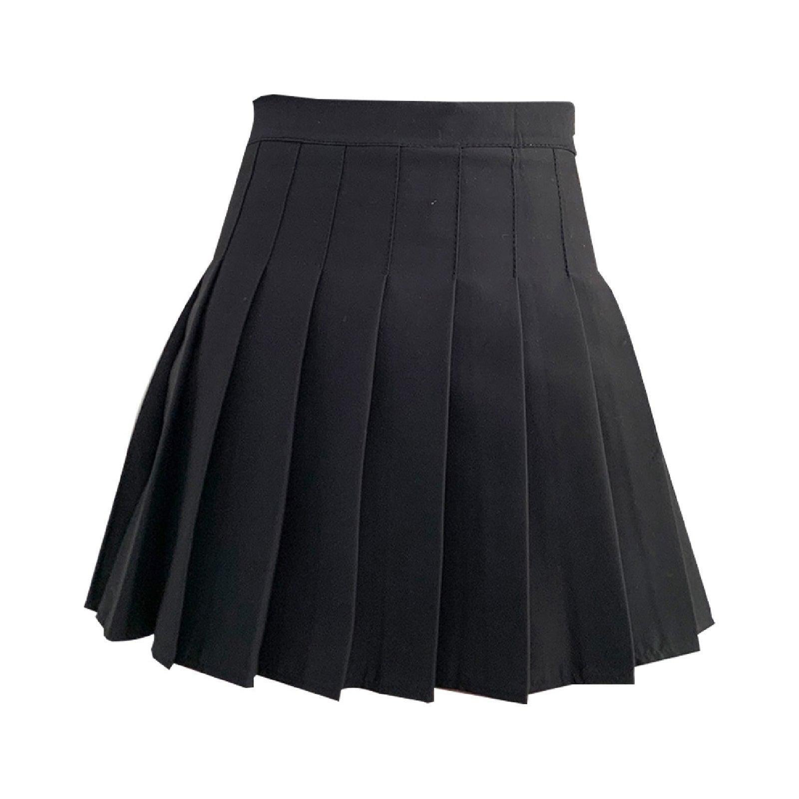 Black Women High Waist Pleated Tennis Skirt Summer Slimming - S