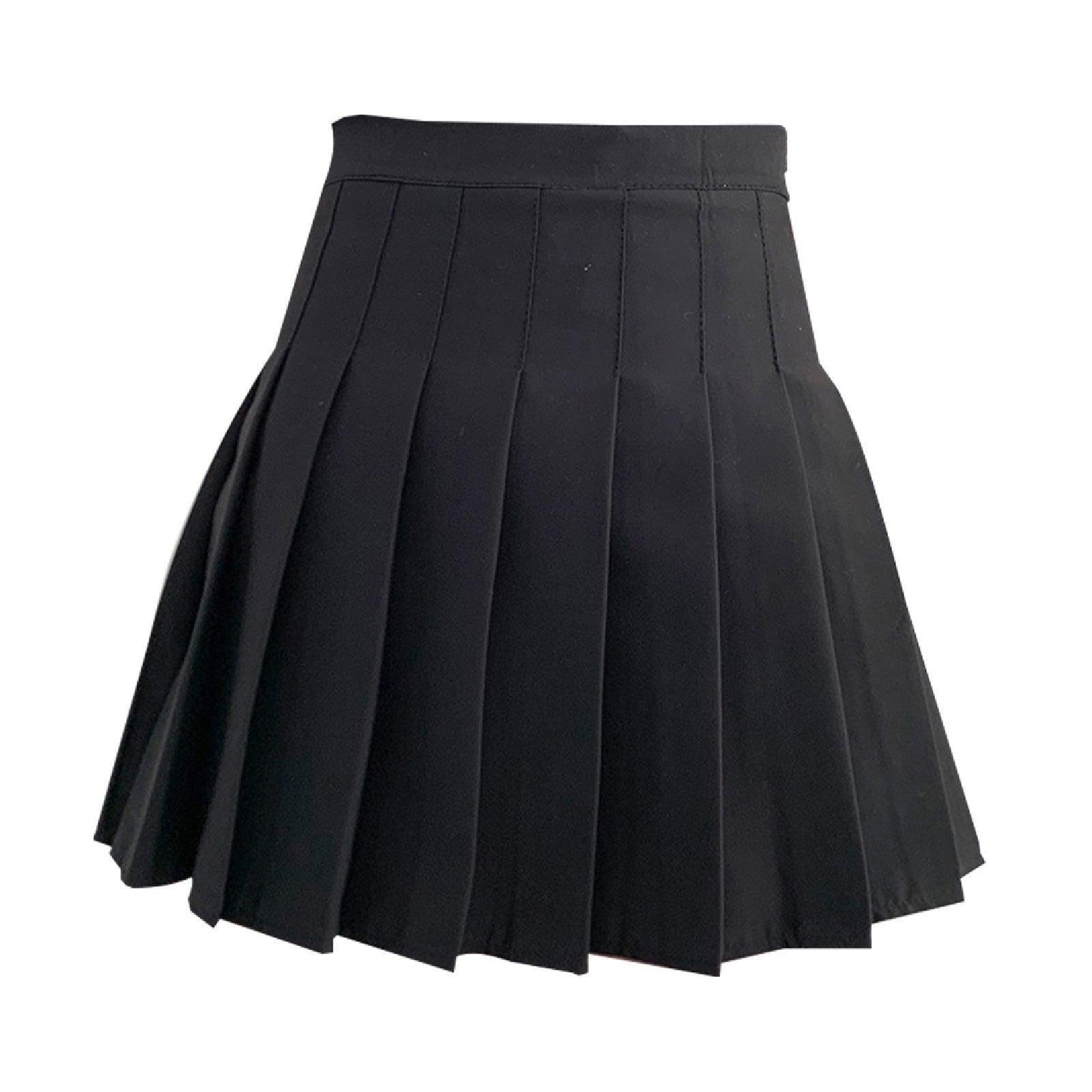 Black Women High Waist Pleated Tennis Skirt Summer Slimming - S