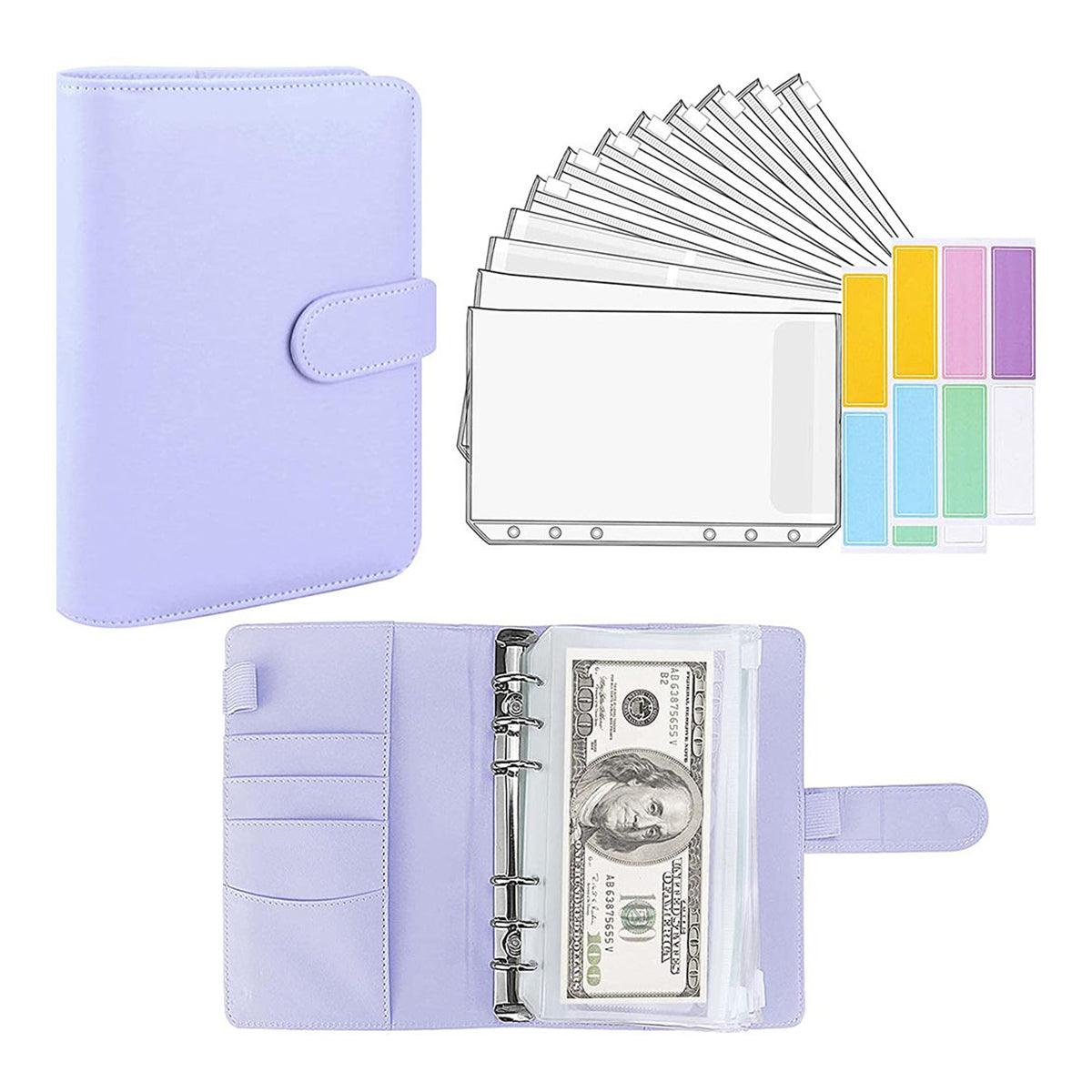 A6 Pu Leather Binder Pockets Cash Envelope Planner Notebooks - Black