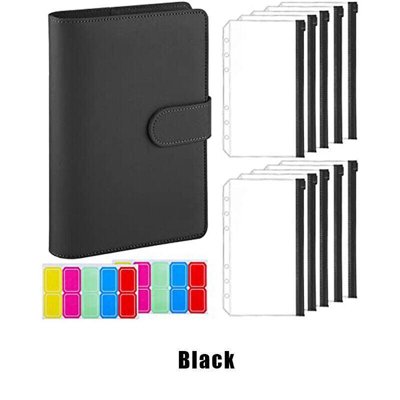 A6 Pu Leather Binder Pockets Cash Envelope Planner Notebooks - Laser Pink