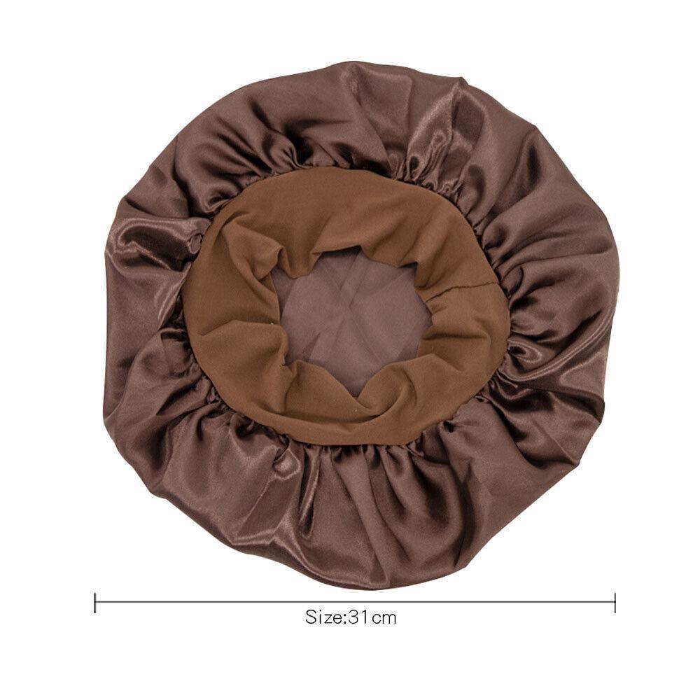 Sleeping Bonnet Hair Wrap Silk Satin Cap Women Elastic Night Soft Hat Headwear - Black