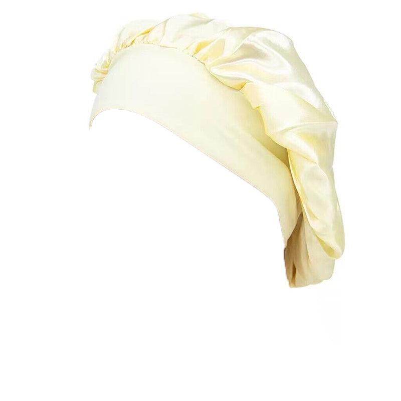 Sleeping Bonnet Hair Wrap Silk Satin Cap Women Elastic Night Soft Hat Headwear - Brown