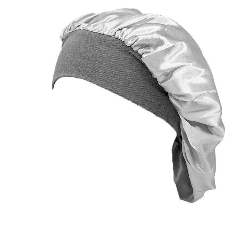 Sleeping Bonnet Hair Wrap Silk Satin Cap Women Elastic Night Soft Hat Headwear - Brown