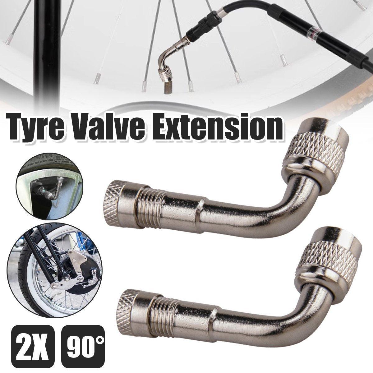 2X Car Motorbike Tyre Valve Extension Adaptor 90 Degree Angle Silver Nozzles