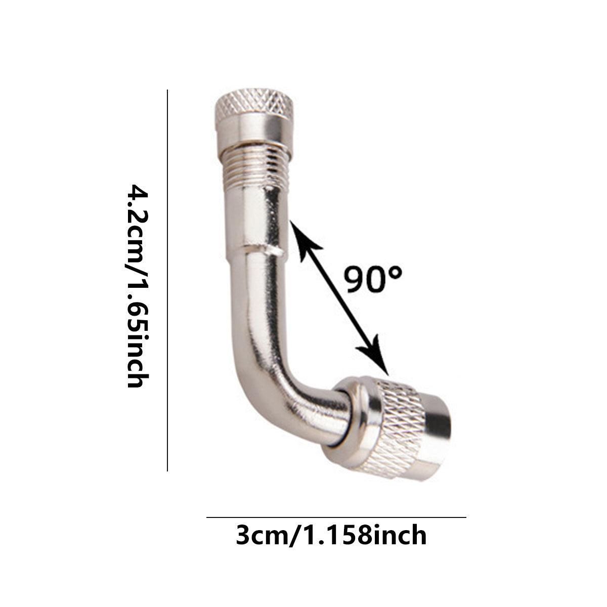 2X Car Motorbike Tyre Valve Extension Adaptor 90 Degree Angle Silver Nozzles