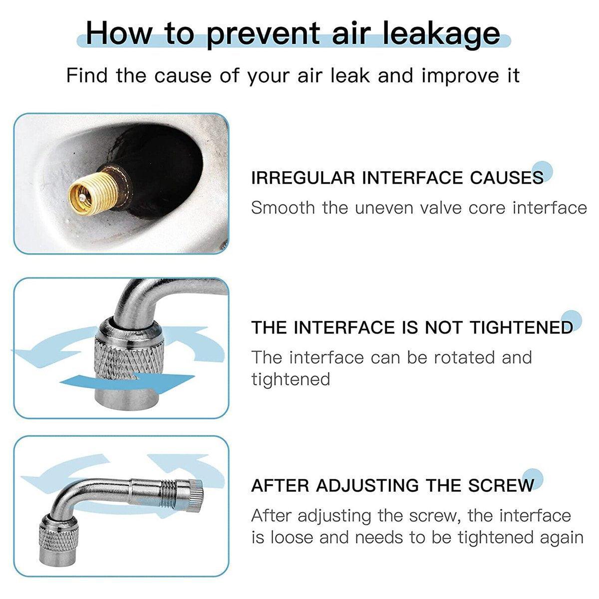 2X Car Motorbike Tyre Valve Extension Adaptor 90 Degree Angle Silver Nozzles