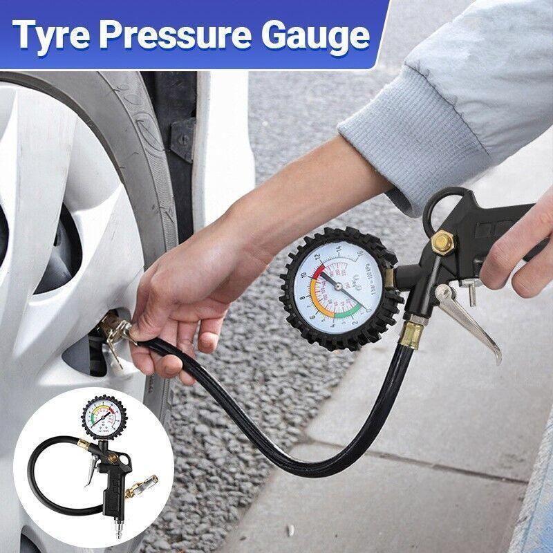 Tyre Pressure Gauge Air Tire Inflator Car Motorcycle Pump Hose Compressor Tool
