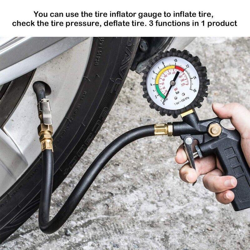 Tyre Pressure Gauge Air Tire Inflator Car Motorcycle Pump Hose Compressor Tool