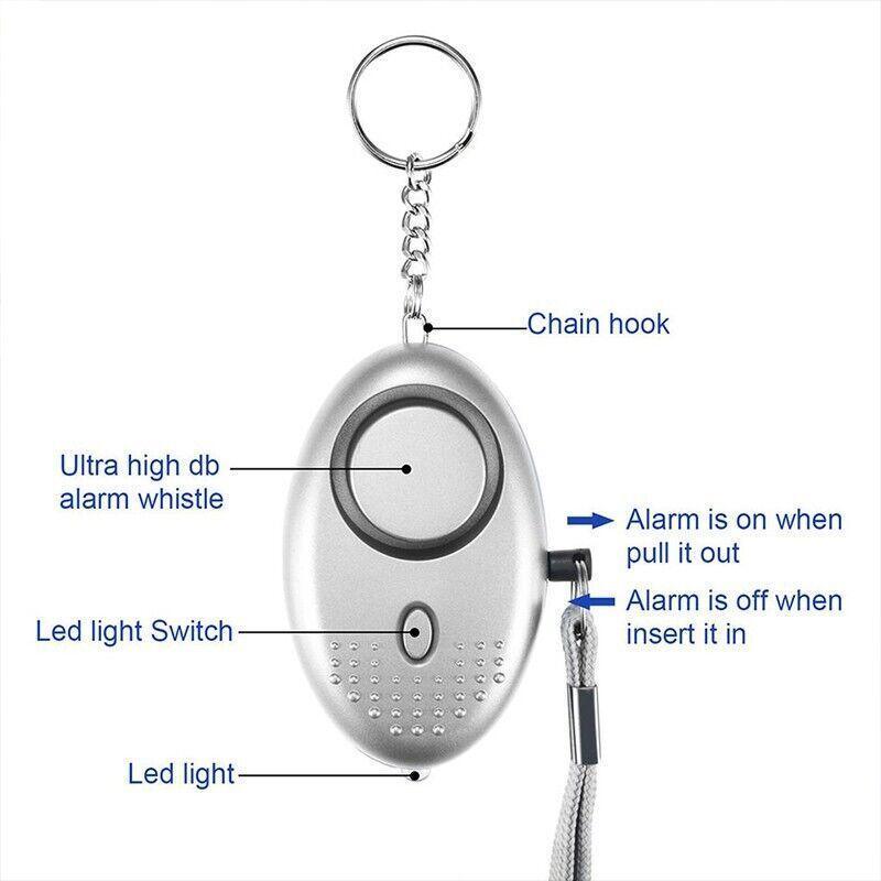 140DB Personal Alarm Keychain with LED Light for Emergency Alert and Assistance - Gold