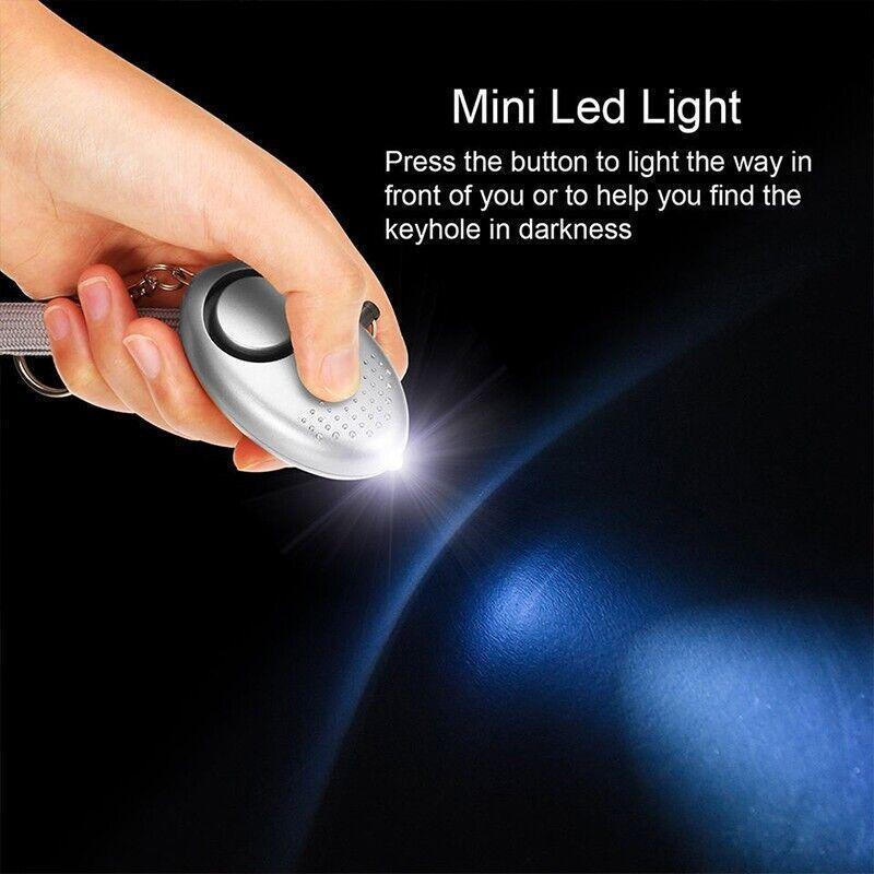 140DB Personal Alarm Keychain with LED Light for Emergency Alert and Assistance - Silver